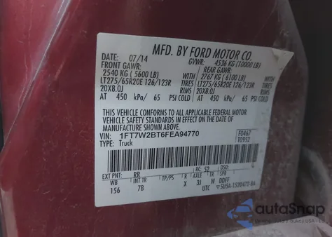 2015 Ford F-250 Lariat z USA, uszkodzony, nr VIN 1FT7W2BT6FEA94770